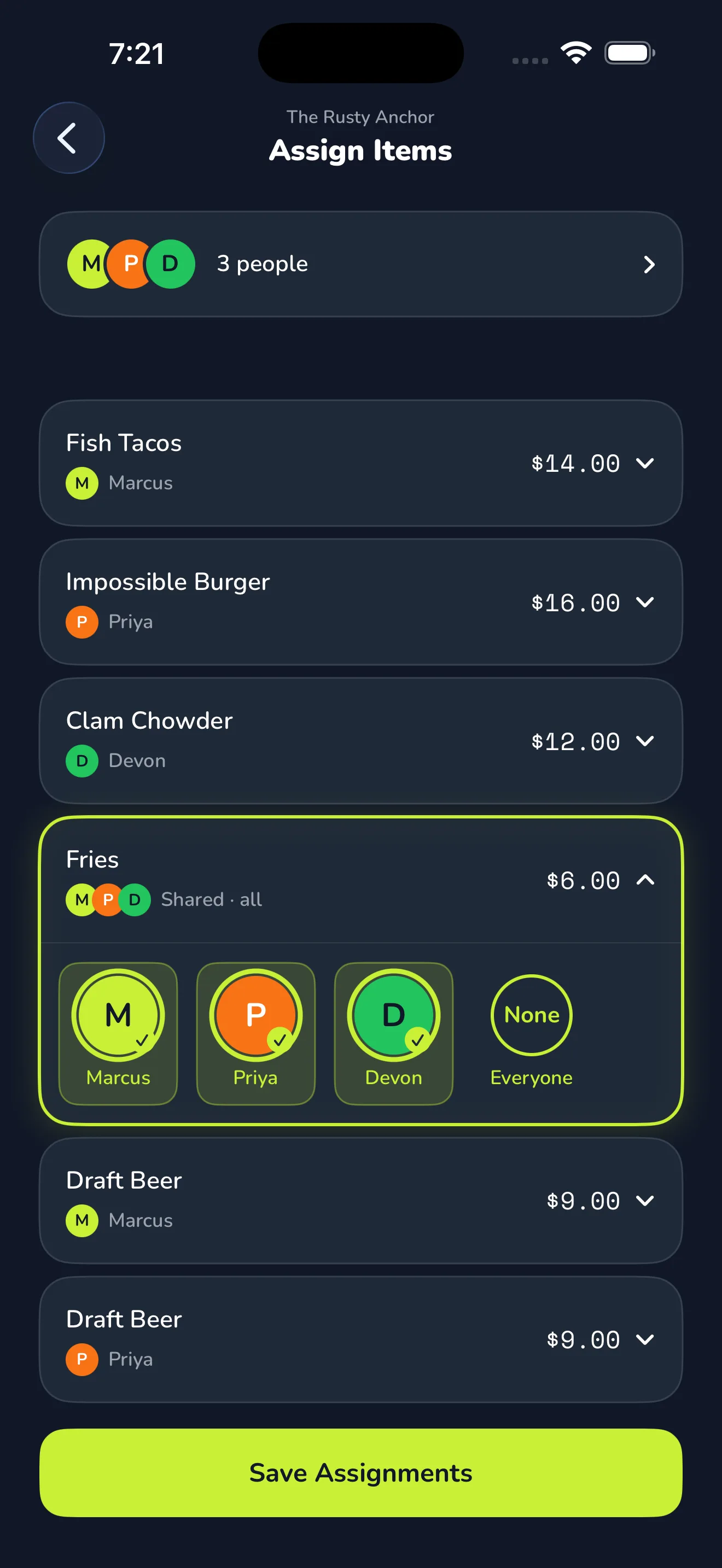 Assigning items