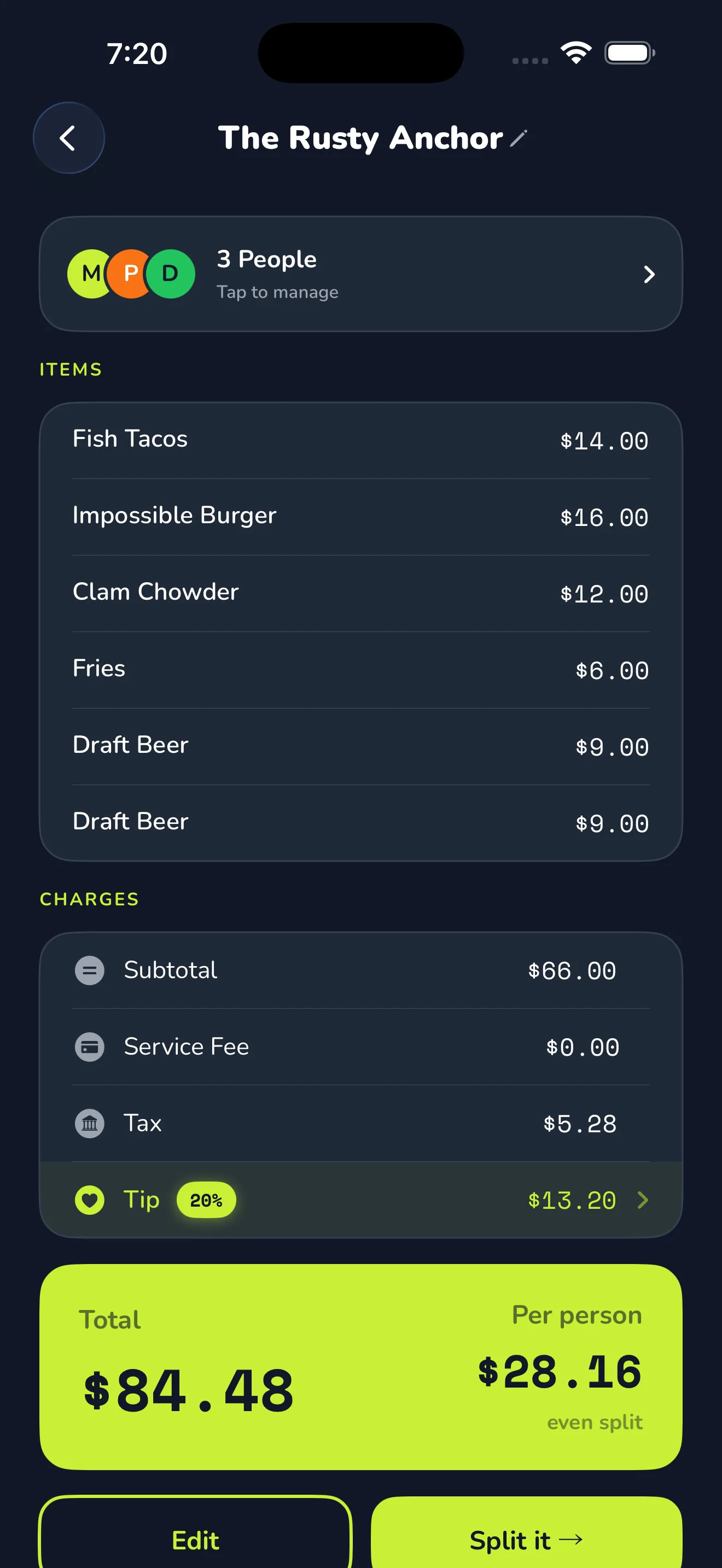 Receipt breakdown
